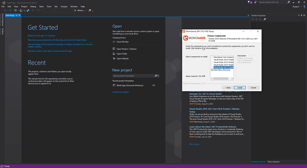 install monogame visual studio 2017